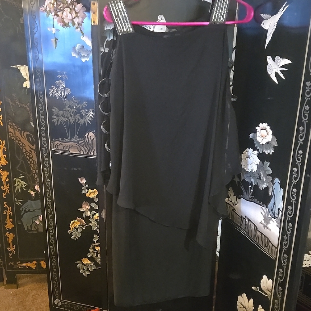 Elegant Black Dress with Beaded Straps